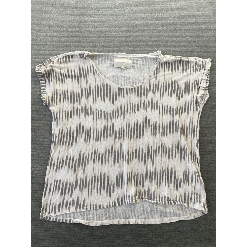 Brochu Walker T Shirt Women‎ M Linen Striped Coastal Scoop Neck Relaxed Casual